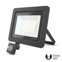 Projetor led 50W c/sensor branco frio 6000K preto