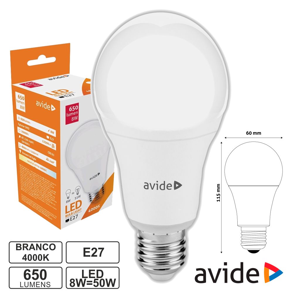 Lampada led STD 10W E27 650Lm branco natural Avid