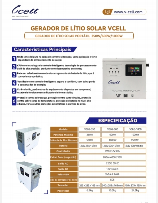 GERADOR EM LÍTIO SOLAR 600W