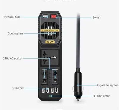 INVERSOR DE ENERGIA DO CARRO 12VDC 220VAC 200W